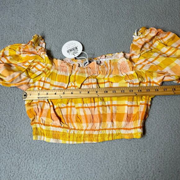Petal & Pup Top Women 10 Yellow Orange Off Shoulder Crop Pullover Ruffle Top NEW - Picture 6 of 11